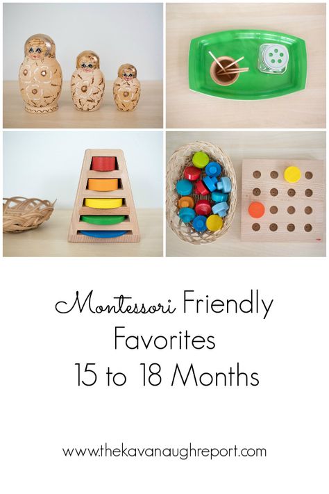 Montessori friendly favorites for 15 to 18 month olds. Montessori Trays, Montessori Parenting, Practical Life Activities, Montessori Playroom, Baby Montessori, Montessori Toddler Activities, Montessori Preschool, Montessori Ideas, Montessori Classroom