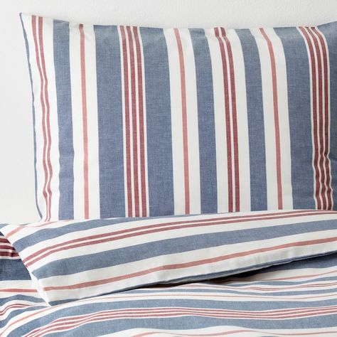 Striped Bed, Striped Bedding, Striped Duvet Covers, House Bedrooms, Down Comforter, Big Boy Room, Duvet Covers Twin, Twin Duvet, Fabric Covered Button