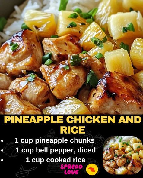 Pineapple Chicken and Rice Pineapple Chicken And Rice Weight Watchers, Chicken With Pineapple And Peppers, Pineapple Chunk Recipes, Sweet Chili Pineapple Chicken, Pineapple Chicken And Rice Casserole, Chicken And Pineapple Stir Fry, Crockpot Pineapple Chicken And Rice, Dinners With Rice Meals, Easy Pineapple Chicken And Rice