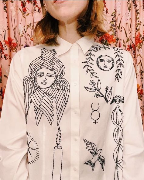 Tessa Perlow, Upcycled Shirt, White Shirt, Embroidery, Drawings, Pink, On Instagram, White, Instagram