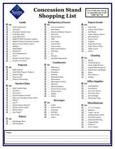 Shopping List … Concession Stand Concession Food Concession With Regard To Concession Stand Menu Template - 10+ Professional Templates Ideas | 10+ Professional Templates Ideas Concession Stand Organization, Baseball Theme Food, Walking Desserts, March Meal Plan, World Series Party, Baseball Concessions, Concession Stand Menu, Concession Stand Ideas, Ice Cream Catering