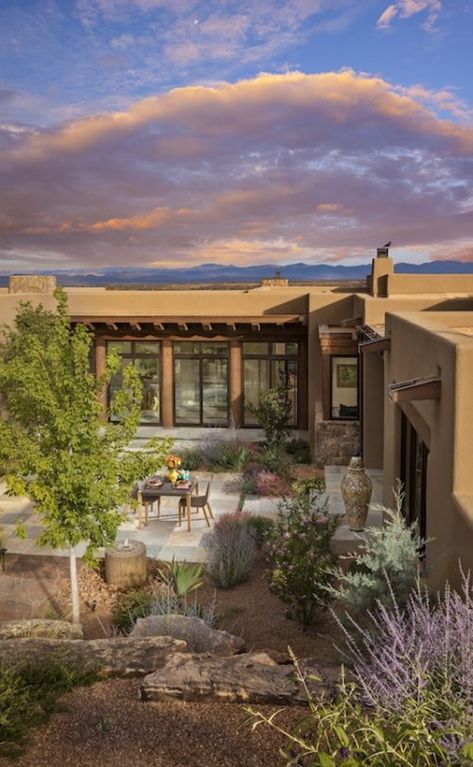 Southwest Home Exterior, Taj Mahal Granite, Southwest Home Design, Terra Cotta Flooring, Stucco And Stone Exterior, Santa Fe Style Homes, Custom Wine Room, Woods Design, New Mexico Style