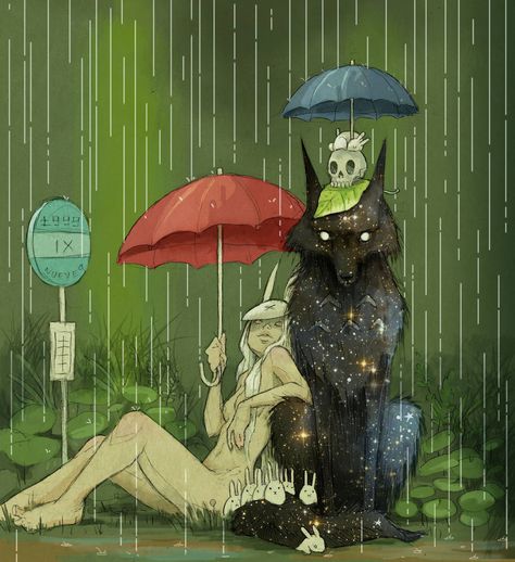 Chiara Bautista, Under An Umbrella, Art Et Illustration, Arte Fantasy, Art And Illustration, Bunny Girl, On The Ground, Pics Art, In The Rain