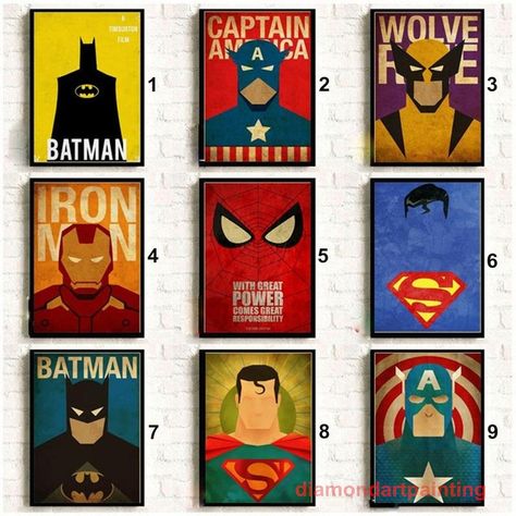 Minimalist Canvas Painting, Marvel Wall Art, Captain America Iron Man, Superhero Bedroom, Marvel Wall, Superhero Room, Movie Poster Wall, Big Boy Room, Jaco