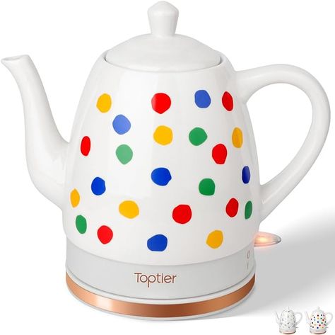 Amazon.com: Toptier Electric Ceramic Tea Kettle, Boil Water Quickly and Easily, Detachable Swivel Base & Boil Dry Protection, Carefree Auto Shut Off, 1.5 L, Dot: Home & Kitchen Novelty Teapots, Electric Tea Kettle, Cord Storage, Vintage Trends, Tea Tasting, Leaf Nature, Heating Element, Tea Kettle, Tea Shop