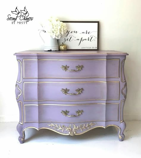 Purple Dresser, Shabby Chic Nightstand, Purple Furniture, Colourful Living Room Decor, Whimsical Furniture, Gold Furniture, Chalk Painting, Furniture Refinishing, Distressed Furniture