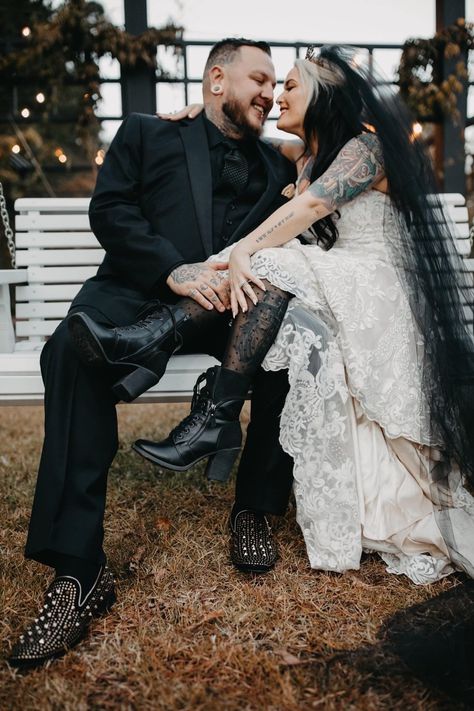 #wedding #weddingideas #weddingphotography #weddinghairstyles #weddingdresses #weddingshoes #goth #gothicfashion #gothicwedding #punk #punkfashion #bride #groom Goth Bride Dress, Rocker Wedding Dress, Goth Groom Attire, Goth Wedding Photos, Deaf Wedding, Punk Groom, Goth Groom, Punk Wedding Dress, Punk Bride