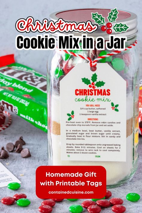 Christmas Cookies in a Jar: Gifts Tags Included! Holiday Cookie Mix In A Jar, M&m Cookies In A Jar Recipe, Cookies In Mason Jar Gift, Cookie Mix Jars, M&m Cookie Mix In A Jar, Christmas Gifts Diy Mason Jars Cookie Recipes, Diy Cookie Mix In A Jar Christmas, Cookies In A Jar Christmas, Cookies Mix In A Jar Gift