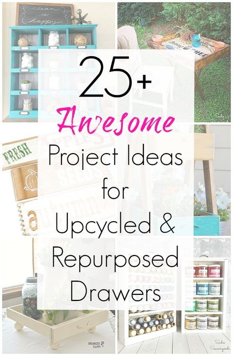 Empty drawers from a dresser or cabinet are PERFECT for upcycling and repurposing DIY projects, and this collection of project ideas for upcycled and repurposed drawers that Sadie Seasongoods compiled will surely inspire you. From home decor, to organization and storage projects, to planters for your garden, check out www.sadieseasongoods.com for all sorts of craft project inspiration. Old Chest Of Drawers Repurposed, Diy Dresser Drawer Ideas, Repurpose Drawers Diy Ideas, Upcycle Old Drawers, Small Drawers Repurposed, Upcycled Dresser Drawers, What To Do With Old Drawers, Drawers Repurposed Diy Ideas, Old Drawers Repurposed Shelves