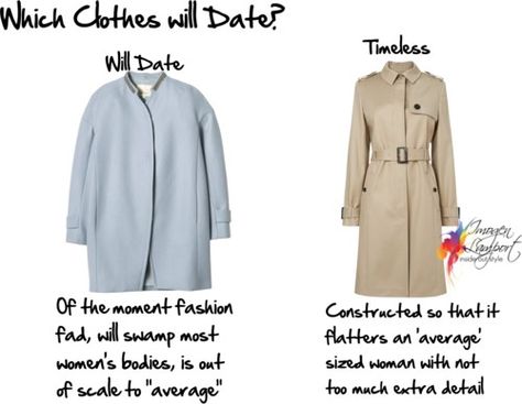 which clothes will date - fads vs classics Timeless Vs Trendy Fashion, Classic Jewelry With Vs Clarity And Classic Cut, Classic Diamond Ring Vs Clarity For Proposal, Minimalist Wardrobe Women, Inside Out Style, Minimalist Dresses, Perfect Wardrobe, Wardrobe Basics, Clothing Care