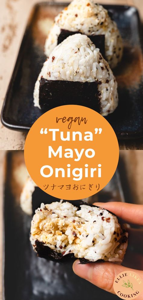 Try this plant-based twist on the popular Japanese combini tuna mayo onigiri! Perfect for packing into lunch boxes or eating at home. #japanesefood #veganrecipe #onigiri #rice #bento Chickpea Onigiri, Rice Bento Box Lunch, Vegan Bento Box Lunch For Adults, Vegan Bento Box Ideas Japanese, Vegetarian Onigiri Filling, Vegan Onigiri Filling, Onigiri Recipe Vegetarian, Easy Bento Box Ideas Japanese, Japanese Bento Box Recipes Lunch Ideas