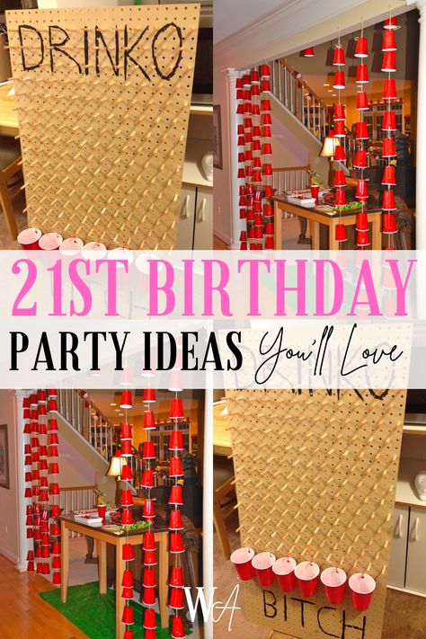 Im OBSESSED with these 21st-birthday party ideas 21st Birthday Wreath, Easy 21st Birthday Decorations, 21st Birthday Party Men, 21st Bday Game Ideas, 21st Birthday Outdoor Party, Embarrassing Birthday Ideas, Birthday Party For Him Husband, 21st Home Party Ideas, Male Bday Party Ideas