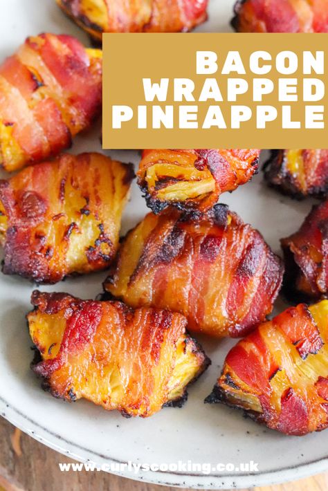 The classic combination of ham and pineapple taken to the next level. Bacon Wrapped Pineapple is bites of delicious salty bacon wrapped in sweet, juicy pineapple. The perfect pineapple snack! Savoury Pineapple Recipes, Pineapple Air Fryer, Savory Pineapple Recipes, Pineapple Appetizers, Pineapple Snack, Ham And Pineapple, Bacon Wrapped Pineapple, Juice Pineapple, Brown Sugar Bacon