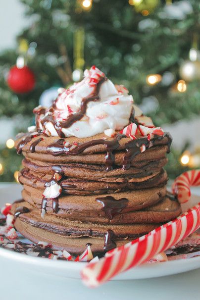 Hot Chocolate Pancakes, Candy Cane Recipe, Gingerbread Pancakes, Light And Fluffy Pancakes, Love From The Oven, Christmas Breakfast Recipe, Delicious Hot Chocolate, Peppermint Hot Chocolate, Chocolate Pancakes