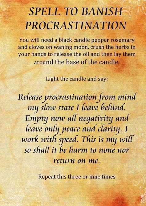 Source: Facebook via Wiccans & Witches of the World Spell For Procrastination, Spell To Stop Procrastinating, Binding Spells, Banishing Spell, Witchcraft Spells For Beginners, Good Luck Spells, Spells For Beginners, Easy Spells, Wiccan Magic