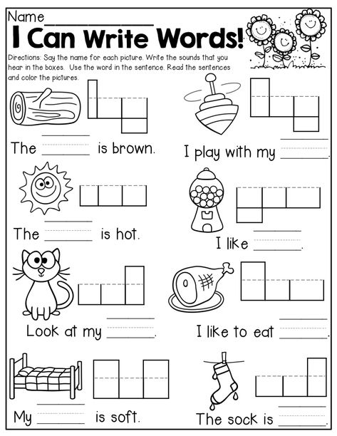 Free Printable Worksheets For 5 Year Olds | Educative Printable Practice Cursive, Writing Sentences Worksheets, Word Reading, Words Worksheet, Kids Handwriting, Kindergarten Language Arts, Read And Write, Simple Sentences, Sentence Writing