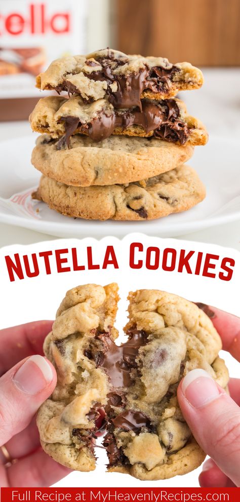 nutella cookies Nutella Stuffed Cookies, Nutella Cookies Recipe, How To Make Nutella, Cookies To Make, Stuffed Cookies, Best Cookies, Perfect Chocolate Chip Cookies, Nutella Cookies, Unique Cookies