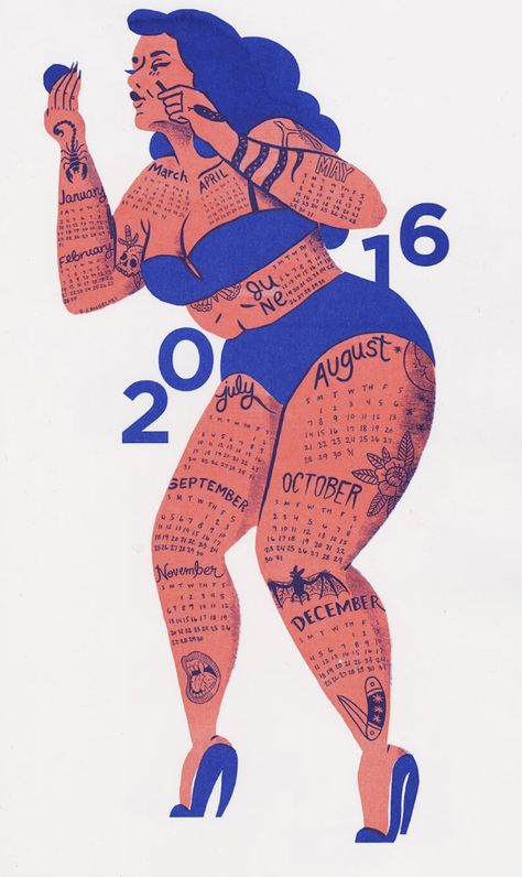 Creative Calendar, Fat Art, Calendar Poster, Riso Print, Calendar Girls, Risograph Print, Art Calendar, Print Calendar, Bright And Beautiful