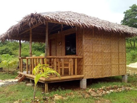 Simple Kubo House Design, Bamboo Cottage Design, Bamboo House Design Philippines, Kubo House Design Philippines, Bamboo Hut House, Nipa House, Bahay Kubo Design Philippines, Bamboo Cottage, Cottage House Design