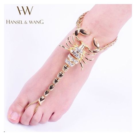 Hansel Wang Scorpion Ankle Bracelet Barefoot Sandals Foot Jewelry Leg... ❤ liked on Polyvore featuring jewelry, ankle bracelets, beach jewelry, chain anklet, chain jewelry and beach jewellery Scorpion Jewelry, Barefoot Sandal, Crystal Anklet, Women Anklets, Jewelry Model, Foot Jewelry, Ankle Bracelet, Chain Anklet, Halloween Jewelry