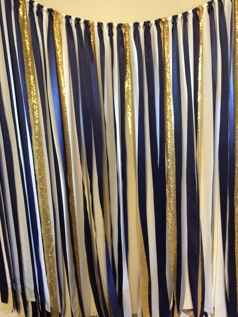 Wedding Cake Navy Gold, Nautical Theme Bridal Shower, Fabric Streamers, Bridal Shower Photo Booth, Navy Bridal Shower, Wedding Cake Navy, Navy Gold Wedding, Nautical Bridal Showers, Gold Wedding Decor