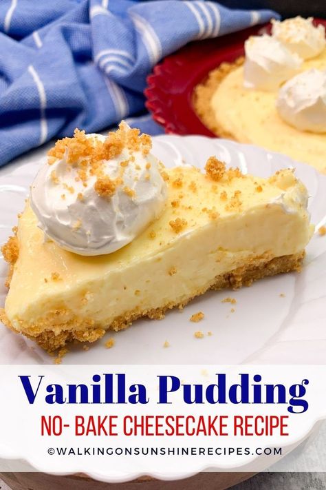 No-bake, creamy Vanilla Pudding Cheesecake pie made with cream cheese and Jell-O instant pudding. Takes minutes to make and an hour to chill. Recipes Using Jello Pudding, Cheesecake Pudding Pie With Graham Cracker Crust, Chocolate Pudding Pie With Sweetened Condensed Milk, Vanilla Pudding Cheesecake No Bake, No Bake Vanilla Pudding Pie, Easy Vanilla Pudding Recipes, Recipes Using Instant Vanilla Pudding, Easy Desserts With Vanilla Pudding, Vanilla Pudding Desserts Easy