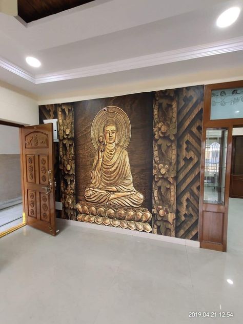 Budha Painting For Living Room, 3d Wall Tiles Budha, Buddha Wall Design, Budha Decoration Living Room, Buddha Decor Entryway, Buddha Wall Decor Interior Design, Buddha Wall Decor, Buddha Home Decor, Mural Art Design