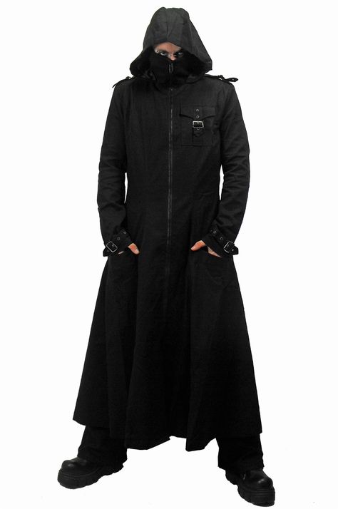 Necessary Evil Marduk Men's Hooded Trench coat - Apparently this is a goth trench coat. I just really adore the way you can put your hands into your pockets and in my opinion looks like an awesome jacket that Garrett would wear Gothic Trench Coat, Necessary Evil, Gothic Men, Hooded Trench Coat, Coat With Hood, Jackets Men Fashion, Trench Coat Black, Stylish Jackets, Mens Hooded