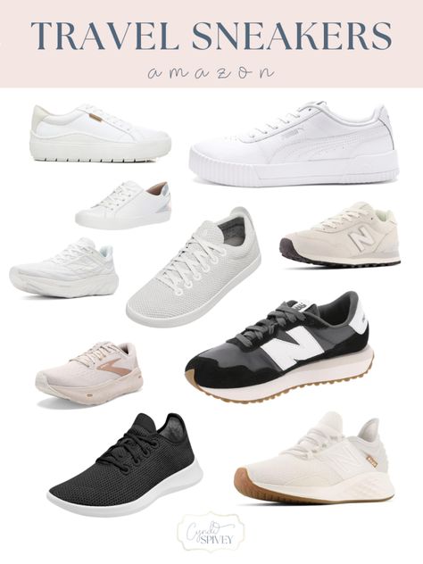 Travel Outfit Sneakers, Sneakers For Europe Travel, Neutral Womens Sneakers, Women’s White Sneakers, Best White Shoes, Walking Sneakers For Women, Comfortable Travel Shoes, Best Shoes For Travel, Creating Outfits