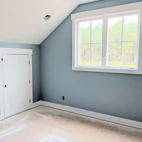 Blue walls bedroom interior Sherwin Williams Rain Farrow And Ball Oval Room Blue Bedroom, Oval Room Blue Bathroom, Oval Room Blue Bedroom, Oval Room Blue Farrow And Ball, Sherwin Williams Rain, Green Bedroom Paint, Blue Bedroom Paint, Blue Green Bedrooms, Boys Bedroom Colors