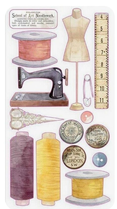 Sewing Machine Drawing, Sewing Aesthetic, Sewing Clipart, File Decoration Ideas, Fashion Drawing Tutorial, Fashion Illustration Sketches, Book Art Diy, Sewing Art, Illustration Sketches