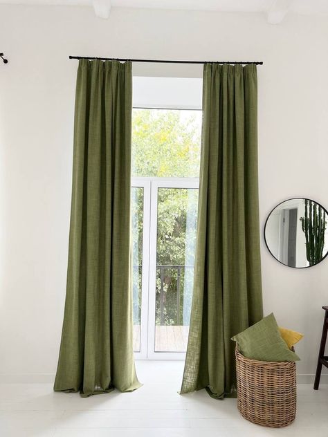 Linen Blackout Curtains, Burlap Curtains, Tab Curtains, Curtain Length, Curtains For Bedroom, Curtains Width, Green Curtains, Drapery Panels, Farm Style