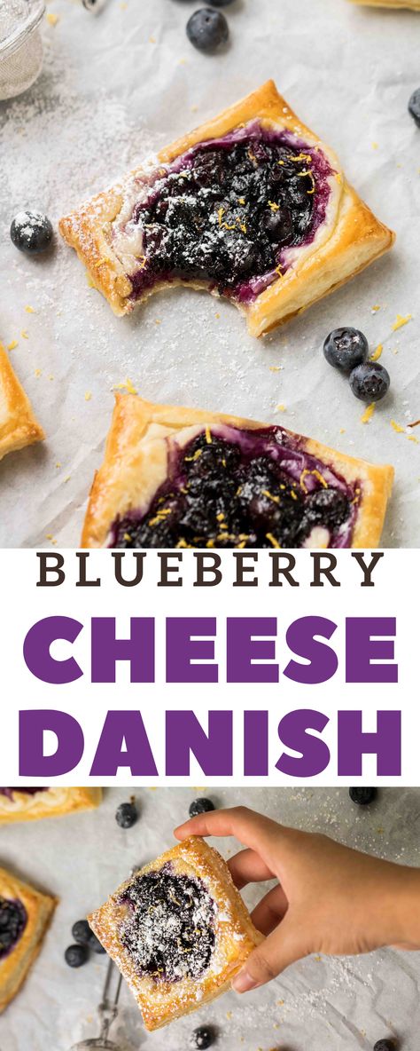 This blueberry cheese danish is made using puff pastry for a quick and easy breakfast pastry recipe. Easy Breakfast Pastry, Cheese Danish With Puff Pastry, Danish With Puff Pastry, Blueberry Cheese Danish, Selling Baked Goods, Easy Cheese Danish, Breakfast Pastry Recipes, Using Puff Pastry, Puff Pastry Recipes Dessert