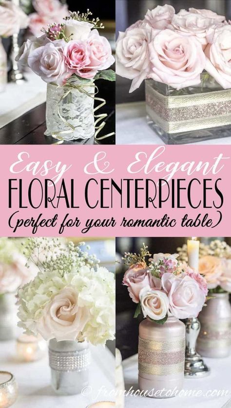 These easy floral pink centerpieces are GORGEOUS! So simple to make and perfect as table decor for Valentine's Day, Easter, a spring wedding, bridal shower or baby shower for a girl. #entertainingdiva  #babyshower #bridalshower #centerpieces #wedding  #beautifulcenterpieces Easy Floral Centerpieces, Party Decor For Adults, Fake Flower Centerpieces, Pink Flower Centerpieces, Simple Floral Centerpieces, Farmhouse Bedroom Wall, Rose Gold Centerpiece, Decorations Diy Party, Diy Floral Centerpieces