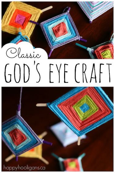 Kids can make this classic God's Eye craft with scraps of colourful yarn and 2 sticks. Great activity for strengthening fine motor skills and co-ordination! - Happy Hooligans God's Eye Craft, Yarn Art Projects, Snail Craft, Easy Yarn Crafts, Happy Hooligans, God's Eye, Weaving For Kids, Yarn Craft, Vbs Crafts