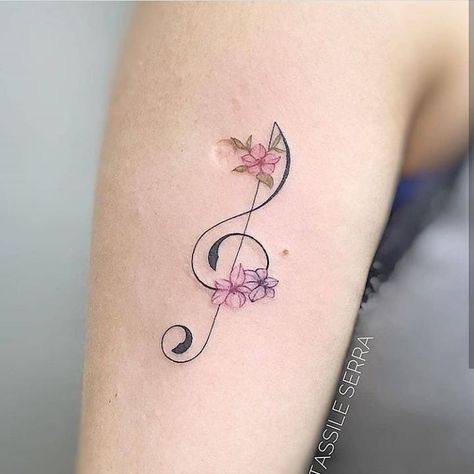 Music Note Flower Tattoo, Small Music Tattoos For Women, Music Flower Tattoo, Tattoo Nota Musical, Arm Tattoos Music, Small Music Tattoos, Word Tattoos With Meaning, Classy Tattoos For Women, Word Tattoo Ideas