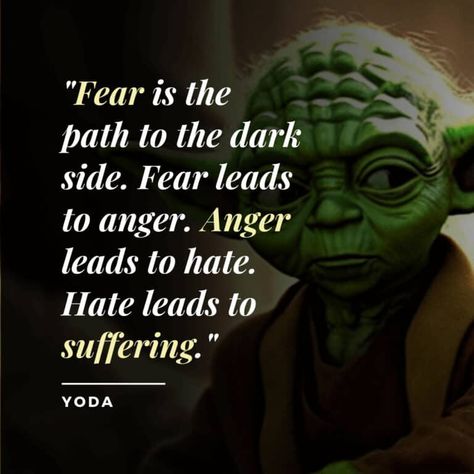 fear is the path to the dark side quote | Yoda Master Yoda Quotes, Fear Leads To Anger, Preaching The Gospel, Jedi Master Yoda, Yoda Quotes, Provoking Quotes, Master Yoda, Thought Provoking Quotes, Jedi Master