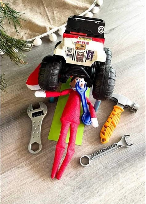 Elf Ideas For Young Kids, Elf Back Ideas Easy, Elf On The Shelf Young Kids, Elf On The Shelf Flying Ideas, Elf On The Shelf Out Of Reach, Elf On The Shelf Ideas 2 Year Okd, Elf On The Shelf Ideas With Monster Trucks, Elf On The Shelf Ideas For Little Kids, Elf On Shelf Toddler Ideas