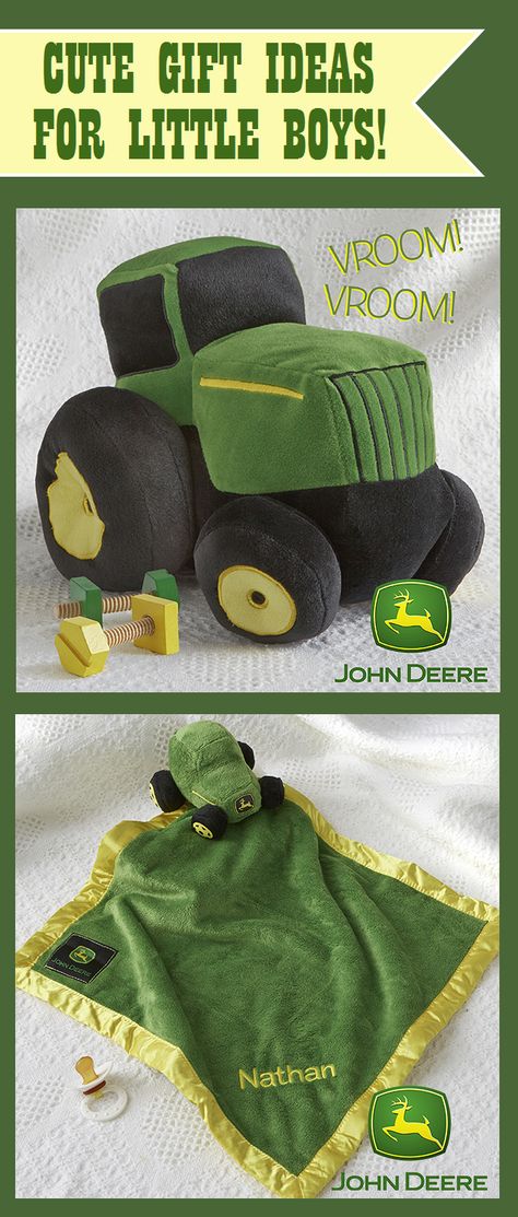 OMG This is so cute I can't take it!!!! It's a John Deere® Plush Tractor and embroidered baby blanket for little boys! I HAVE to get this! This site has the cutest baby gift ideas - pin now and save later for baby shower gifts! Tractor Baby Shower, John Deere Baby, Embroidered Baby Blanket, Baby Shower Ideas For Boys, Baby Shower Themes Neutral, Tractor Party, Diy Baby Blanket, Trendy Baby Shower Ideas