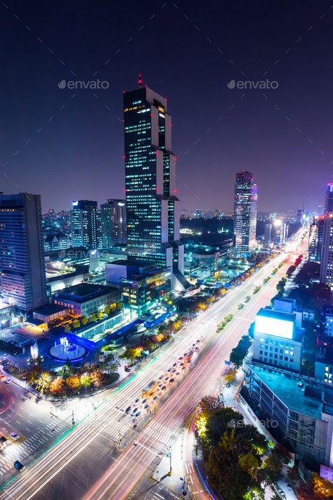 Minecraft Car, Gangnam District, Seoul Night, Gangnam Seoul, South Korea Photography, Minecraft City Buildings, Seoul Korea Travel, Seoul City, Blinding Lights