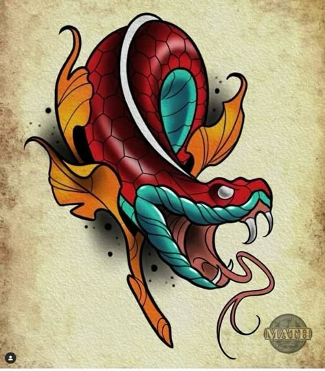 Neo Traditional Snake Tattoo Design, Traditional Colored Tattoos, Newschool Tattoos Design, Neotraditional Small Tattoo, Neo Trad Tattoo Flash, Neo Trad Japanese Tattoo, New School Japanese Tattoo Designs, Neotraditional Dragon Tattoo, Neo Trad Snake