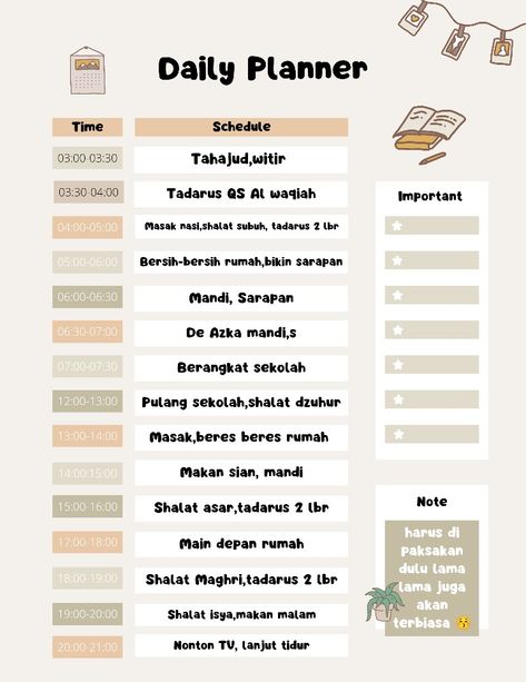 Contoh Jurnal Harian Aesthetic, Ramadan Routine For Students, Jadual Belajar Aesthetic, Contoh Jurnal Harian, Jadual Harian, Jurnal Harian Aesthetic, Jurnal Inspirasi, Add Planner, Student Daily Planner