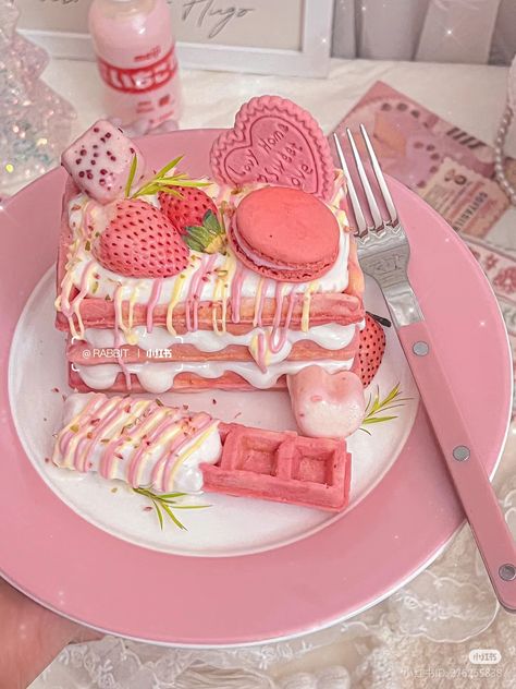 #recipe #aesthetic #foodie Pink Desserts Aesthetic, Pink Dessert Aesthetic, Cute Desserts Aesthetic, Sims 4 Valentines, Sweets Aesthetic, Desert Inspo, Kawaii Cake, Patisserie Desserts, Makanan Aesthetic