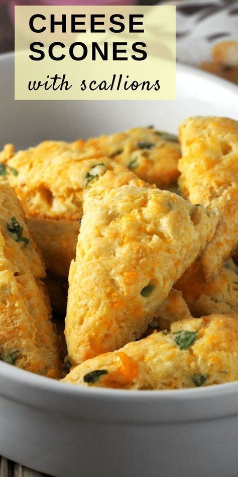 Cheesy and buttery with a good savory flavor, these Cheese Scones with Scallions are a nice treat for your breakfast or as a side dish to your meal. #cheese #scones #scallions #pastry #breakfast #biscuits #savoryscones Cheesy Scones, Future Chef, Scones Recipe Easy, Cheese Scones, Savory Scones, Savoury Baking, Scone Recipe, Bread Recipes Homemade, Biscuit Recipe