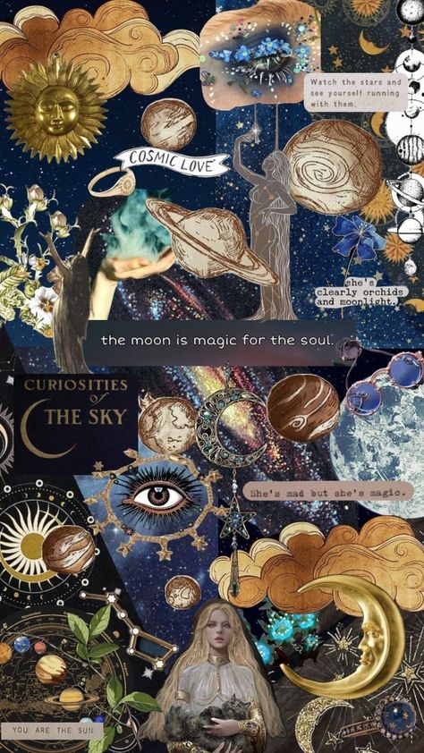 Sun And Moon Artwork, Aesthetic Wallpaper Moon And Stars, Cosmic Moodboard, Celestial Wallpaper Aesthetic, Celestial Moodboard, Whimsigoth Aesthetic Wallpaper, Celestial Aesthetic Art, Moon And Sun Aesthetic, Celestial Collage