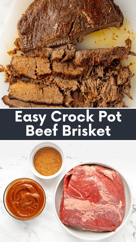 This crock pot beef brisket recipe will make your heart happy. It's an easy recipe with few ingredients, like a smokie spice rub, a flat cut brisket, and BBQ sauce. You can make so many dinners out of this brisket, like tacos, sandwiches, grilled cheese, or quesadillas. Crockpot Brisket Recipes, Crock Pot Brisket, Crockpot Brisket, Brisket Recipes Crockpot, Beef Brisket Slow Cooker, Slow Cooker Brisket Recipes, Best Brisket Recipe, Brisket Crock Pot, Beef Brisket Recipe