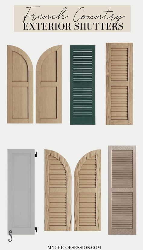 European Shutters Exterior, French Shutters Exterior, French Country Exterior Homes, French Country Shutters, Shutter Inspiration, Cottage Tudor, European Exterior, Country Shutters, French Shutters