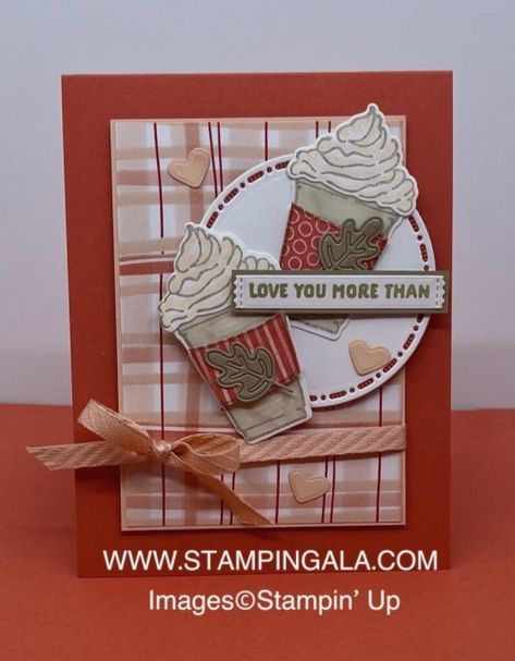 Diy Fall Cards, Cream Images, Fall Cards Handmade, Embossed Background, Autumn Craft, Stampin Up Birthday Cards, Fall Is In The Air, Pumpkin Cards, Coffee Cards