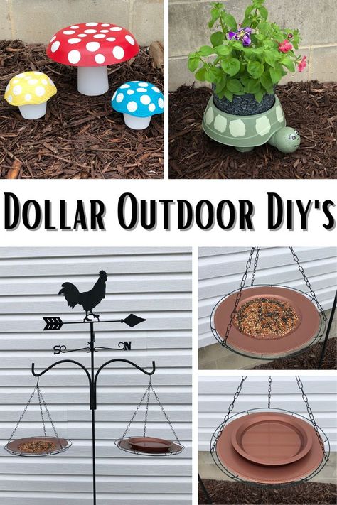 Dollar Tree Lawn Decor, Dollar Tree Patio Ideas, Dollar Store Porch Decor, Dollar Tree Crafts Outdoor, Dollar Tree Diy Patio Decor, Dollar Tree Outdoor Decor Patio, Diy Flower Garden Decor, Diy Yard Decor Cheap, Dollar Tree Yard Ideas