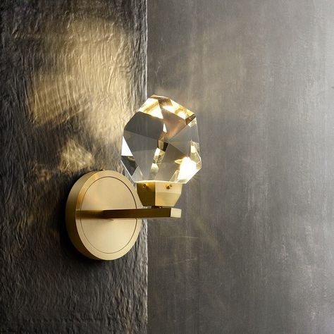 Crystal Wall Lighting, Brass Ceiling Light, Copper Crystal, Ambience Lighting, Lamp Art, Crystal Wall Sconces, Wall Lamps Bedroom, Brass Wall Light, Basement Bathroom